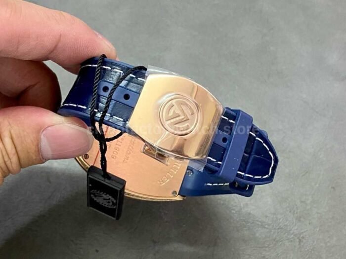 ABF Factory Franck Muller Vanguard V45 44mm DiamondRose Gold Rubber Strap Blue Dial 1 Super Clone Watch,Clean Factory Watch