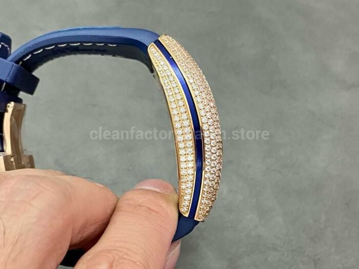 ABF Factory Franck Muller Vanguard V45 44mm DiamondRose Gold Rubber Strap Blue Dial 2 Super Clone Watch,Clean Factory Watch