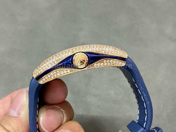 ABF Factory Franck Muller Vanguard V45 44mm DiamondRose Gold Rubber Strap Blue Dial 4 Super Clone Watch,Clean Factory Watch