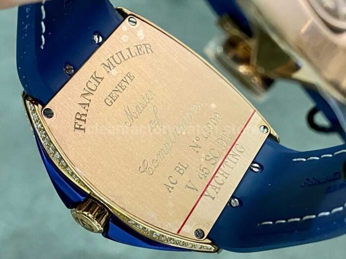 ABF Factory Franck Muller Vanguard V45 44mm DiamondRose Gold Rubber Strap Blue Dial 6 Super Clone Watch,Clean Factory Watch