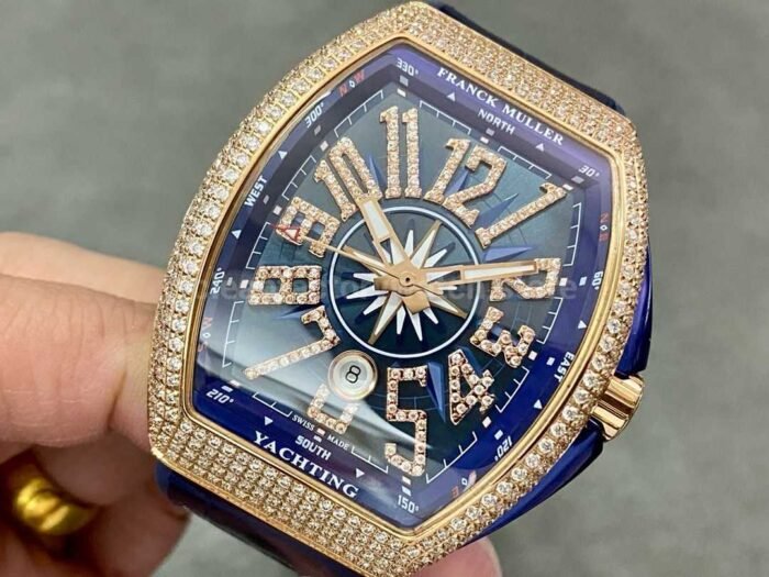 ABF Factory Franck Muller Vanguard V45 44mm DiamondRose Gold Rubber Strap Blue Dial 8 Super Clone Watch,Clean Factory Watch