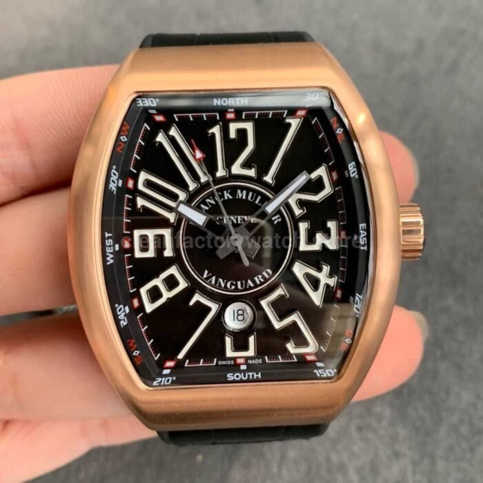 ABF Factory Franck Muller Vanguard V45 44mm Rose Gold Rubber Strap Black Dial 7 1 Super Clone Watch,Clean Factory Watch