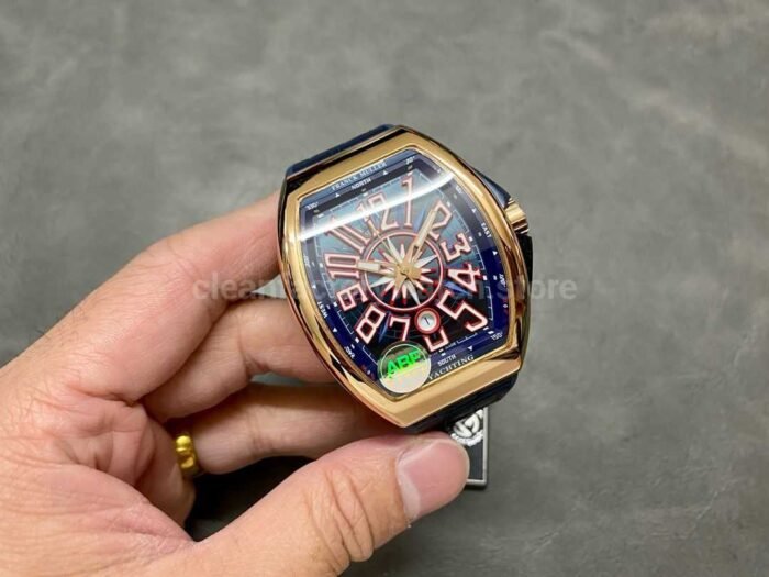 ABF Factory Franck Muller Vanguard V45 44mm Rose Gold Rubber Strap Blue Dial 4 Super Clone Watch,Clean Factory Watch