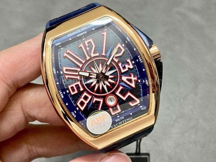 ABF Factory Franck Muller Vanguard V45 44mm Rose Gold Rubber Strap Blue Dial 6 Super Clone Watch,Clean Factory Watch