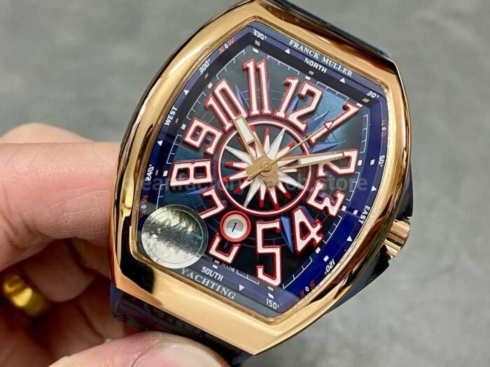 ABF Factory Franck Muller Vanguard V45 44mm Rose Gold Rubber Strap Blue Dial 7 Super Clone Watch,Clean Factory Watch