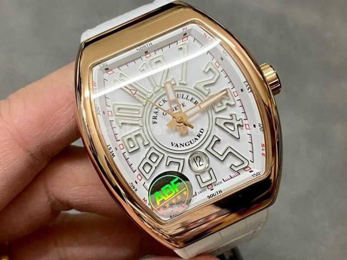ABF Factory Franck Muller Vanguard V45 44mm Rose Gold Rubber Strap White Dial 1 Super Clone Watch,Clean Factory Watch