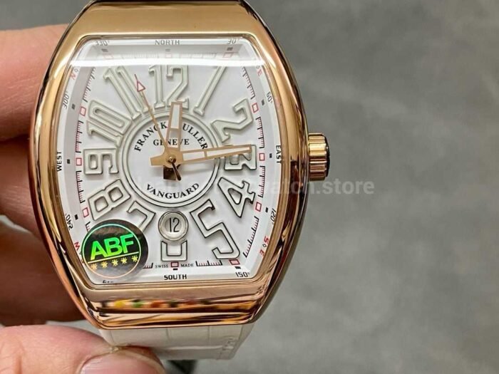 ABF Factory Franck Muller Vanguard V45 44mm Rose Gold Rubber Strap White Dial 7 Super Clone Watch,Clean Factory Watch