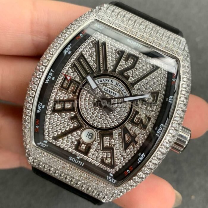 ABF Factory Franck Muller Vanguard V45 44mm SteelDiamond Rubber Strap Black Dial 5 Super Clone Watch,Clean Factory Watch