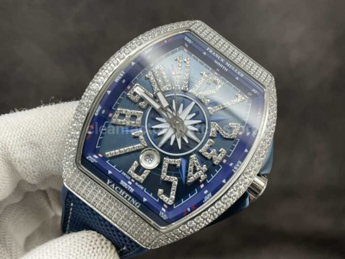 ABF Factory Franck Muller Vanguard V45 44mm SteelDiamond Rubber Strap Blue Dial 3 Super Clone Watch,Clean Factory Watch