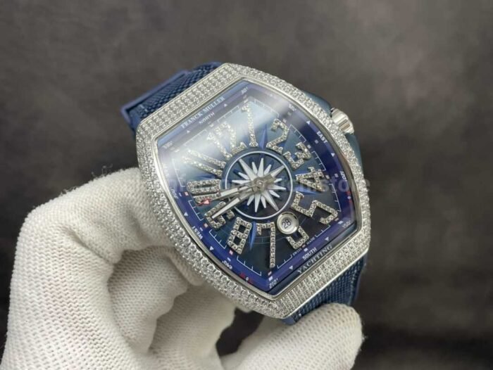 ABF Factory Franck Muller Vanguard V45 44mm SteelDiamond Rubber Strap Blue Dial 4 Super Clone Watch,Clean Factory Watch