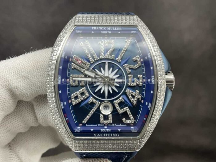 ABF Factory Franck Muller Vanguard V45 44mm SteelDiamond Rubber Strap Blue Dial 5 Super Clone Watch,Clean Factory Watch