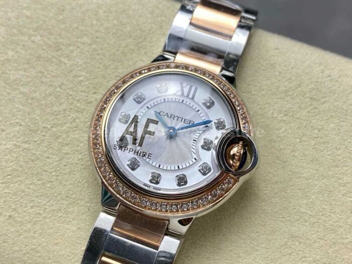 AF Factory Cartier Ballon Bleu W3BB0025 28mm Diamond Bezel Rose GoldSteel Roman Numerals&Diamond Silver Dial - Image 3
