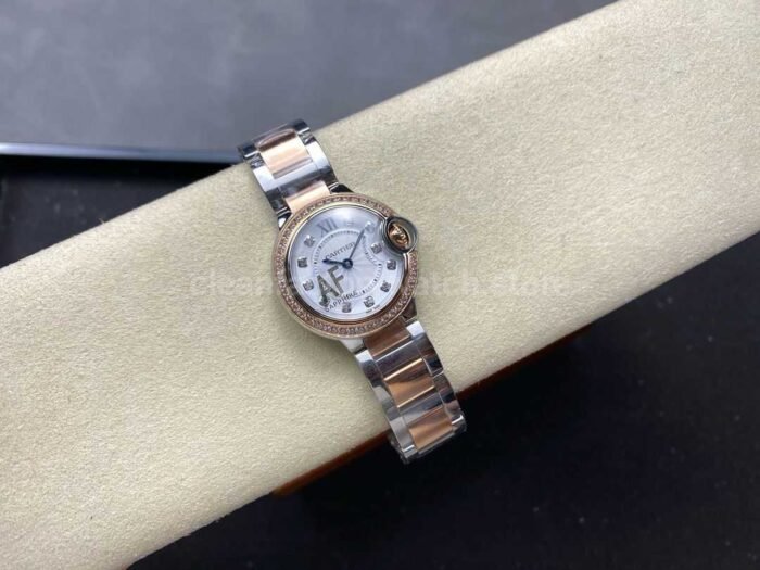 AF Factory Cartier Ballon Bleu W3BB0025 28mm Diamond Bezel Rose GoldSteel Roman Numerals&Diamond Silver Dial - Image 5
