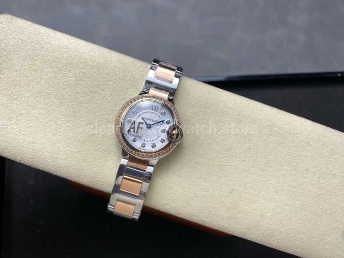 AF Factory Cartier Ballon Bleu W3BB0025 28mm Diamond Bezel Rose GoldSteel Roman Numerals&Diamond Silver Dial - Image 4
