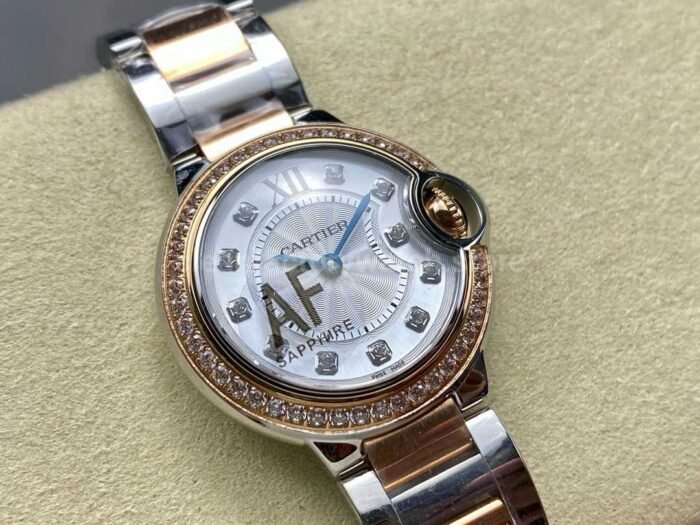 AF Factory Cartier Ballon Bleu W3BB0025 28mm Diamond Bezel Rose GoldSteel Roman Numerals&Diamond Silver Dial - Image 2
