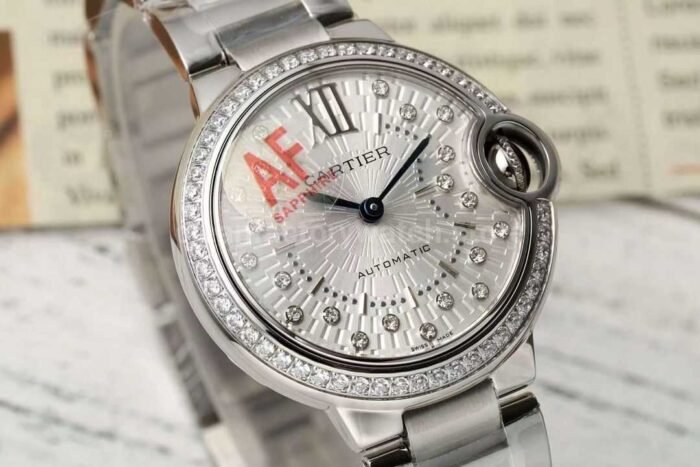 AF Factory Cartier Ballon Bleu W4BB0035 33mm Diamond Bezel Full Steel Diamond&Roman Numerals Silver Dial - Image 2