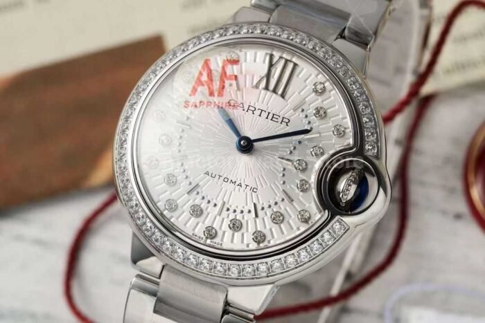 AF Factory Cartier Ballon Bleu W4BB0035 33mm Diamond Bezel Full Steel Diamond&Roman Numerals Silver Dial - Image 3