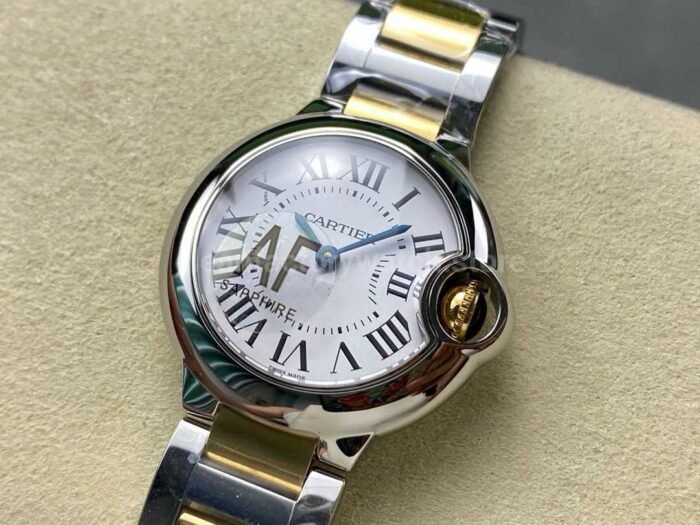 AF Factory Cartier Ballon Bleu W69007Z3 28mm GoldSteel Roman Numerals Silver Dial 1 Super Clone Watch,Clean Factory Watch