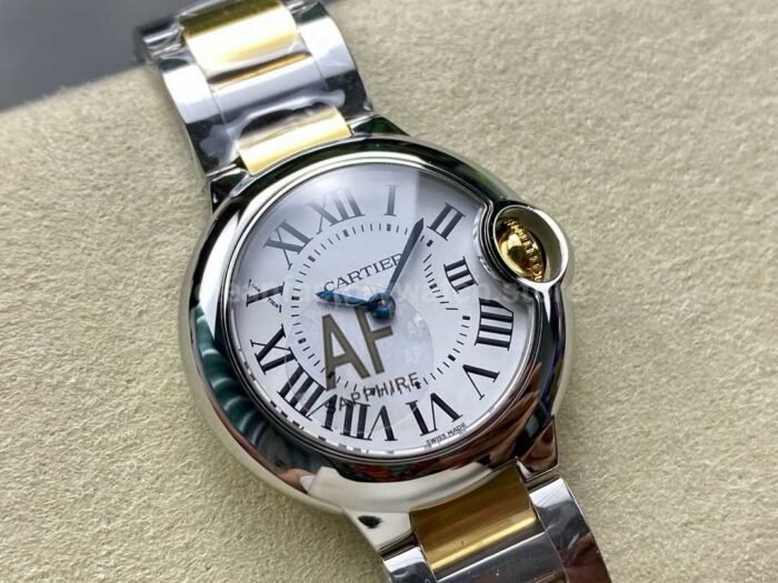 AF Factory Cartier Ballon Bleu W69007Z3 28mm GoldSteel Roman Numerals Silver Dial 6 Super Clone Watch,Clean Factory Watch