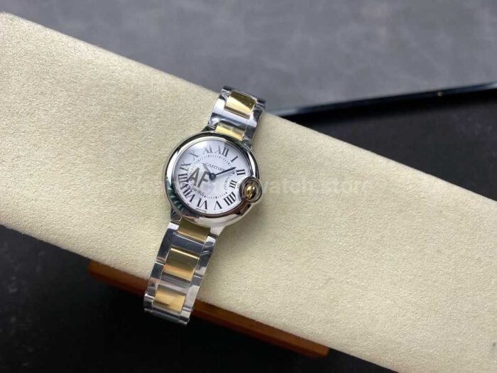 AF Factory Cartier Ballon Bleu W69007Z3 28mm GoldSteel Roman Numerals Silver Dial 7 Super Clone Watch,Clean Factory Watch