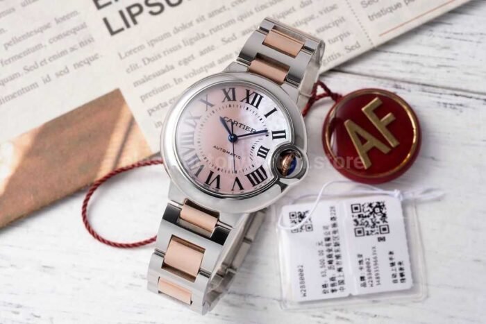 AF Factory Cartier Ballon Bleu W6920098 33mm Half Rose Gold Roman Numerals Mother Of Pearl Dia 3 Super Clone Watch,Clean Factory Watch