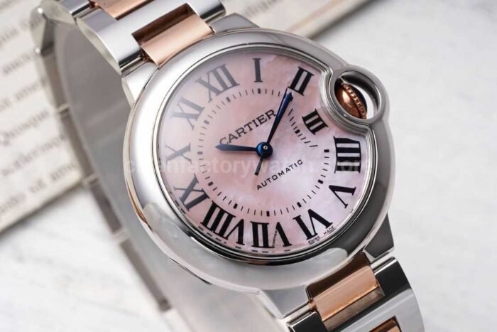 AF Factory Cartier Ballon Bleu W6920098 33mm Half Rose Gold Roman Numerals Mother Of Pearl Dia 4 Super Clone Watch,Clean Factory Watch