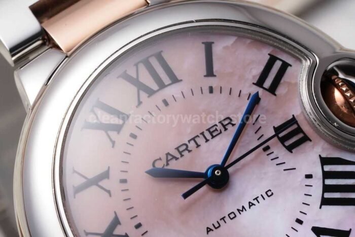 AF Factory Cartier Ballon Bleu W6920098 33mm Half Rose Gold Roman Numerals Mother Of Pearl Dia 9 Super Clone Watch,Clean Factory Watch