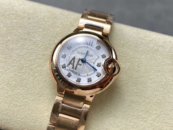 AF Factory Cartier Ballon Bleu WE902025 28mm Full Rose Gold Roman Numerals&Diamond Silver Dial - Image 3