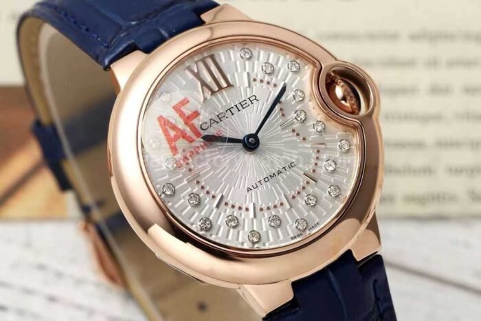 AF Factory Cartier Ballon Bleu WGBB0052 33mm Rose Gold  Leather Strap Diamond&Roman Numerals Silver Dial - Image 2
