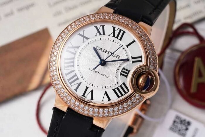 AF Factory Cartier Ballon Bleu WJBB0033 33mm Diamond Bezel Rose Gold Leather Str 5 Super Clone Watch,Clean Factory Watch