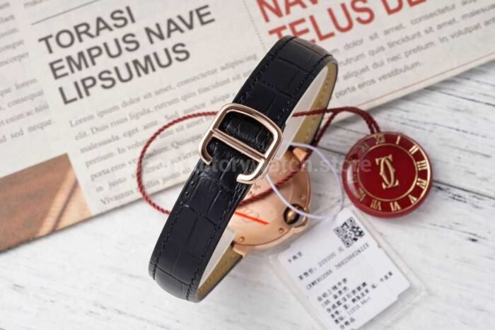 AF Factory Cartier Ballon Bleu WJBB0033 33mm Diamond Bezel Rose Gold Leather Str Super Clone Watch,Clean Factory Watch