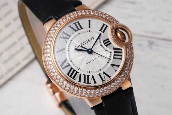 AF Factory Cartier Ballon Bleu WJBB0033 33mm Diamond Bezel Rose Gold Leather Str 8 Super Clone Watch,Clean Factory Watch