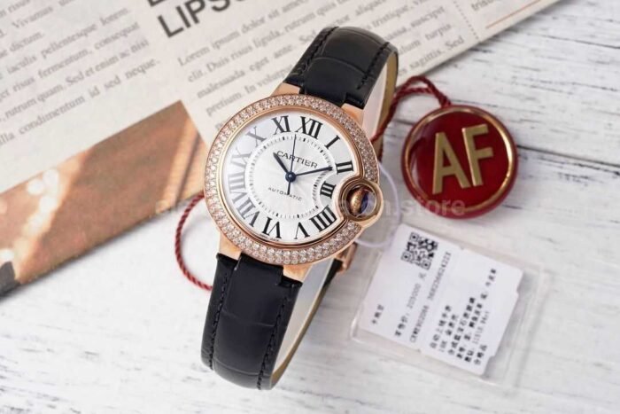 AF Factory Cartier Ballon Bleu WJBB0033 33mm Diamond Bezel Rose Gold Leather Strap 1 Super Clone Watch,Clean Factory Watch