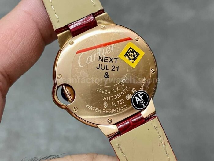 AF Factory Cartier Ballon Bleu WJBB0033 33mm Diamond Bezel Rose Gold Red Lea 5 Super Clone Watch,Clean Factory Watch