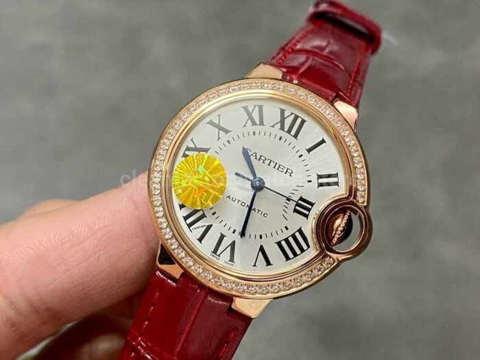 AF Factory Cartier Ballon Bleu WJBB0033 33mm Diamond Bezel Rose Gold Red Lea 6 Super Clone Watch,Clean Factory Watch