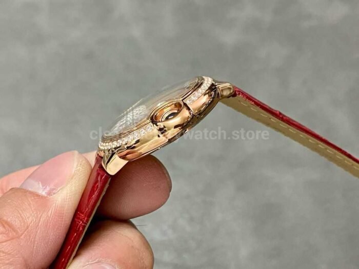 AF Factory Cartier Ballon Bleu WJBB0033 33mm Diamond Bezel Rose Gold Red Lea Super Clone Watch,Clean Factory Watch