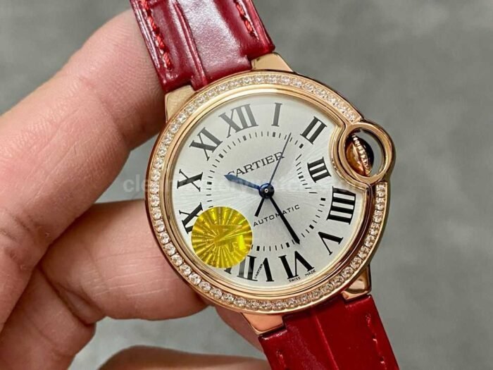 AF Factory Cartier Ballon Bleu WJBB0033 33mm Diamond Bezel Rose Gold Red Leath 1 Super Clone Watch,Clean Factory Watch