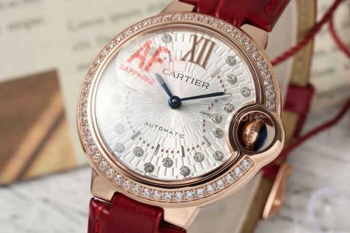 AF Factory Cartier Ballon Bleu WJBB0080 33mm Diamond Bezel Rose Gold Lea 6 Super Clone Watch,Clean Factory Watch