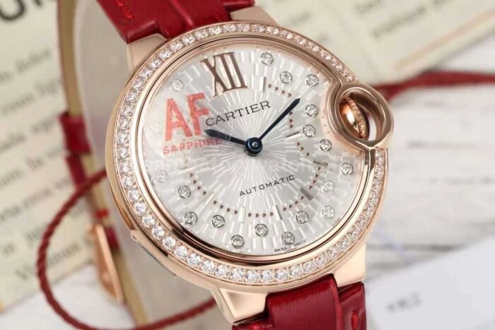 AF Factory Cartier Ballon Bleu WJBB0080 33mm Diamond Bezel Rose Gold Lea 8 Super Clone Watch,Clean Factory Watch