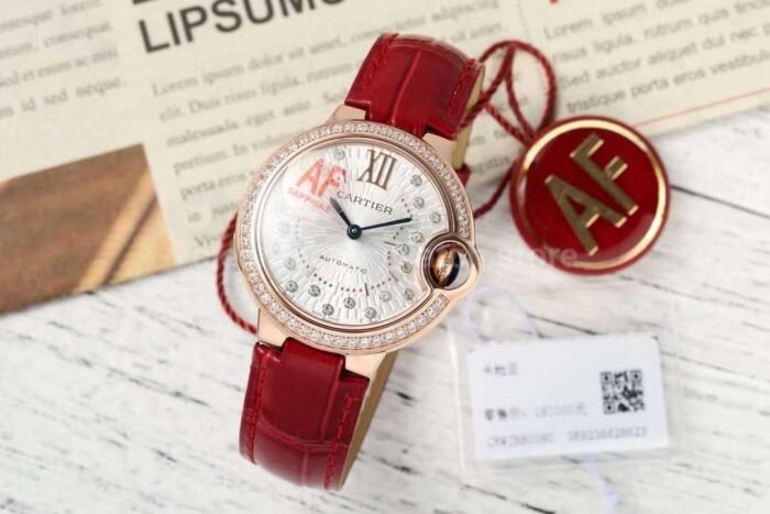 AF Factory Cartier Ballon Bleu WJBB0080 33mm Diamond Bezel Rose Gold Leath 1 Super Clone Watch,Clean Factory Watch