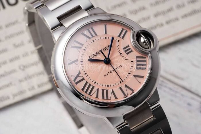 AF Factory Cartier Ballon Bleu WSBB0046 33mm Full Steel Roman Numerals Pink Dial 1 Super Clone Watch,Clean Factory Watch
