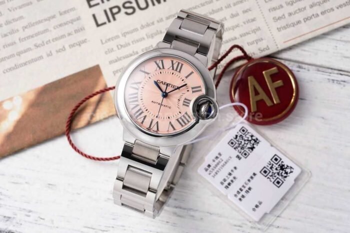 AF Factory Cartier Ballon Bleu WSBB0046 33mm Full Steel Roman Numerals Pink Dial 4 Super Clone Watch,Clean Factory Watch