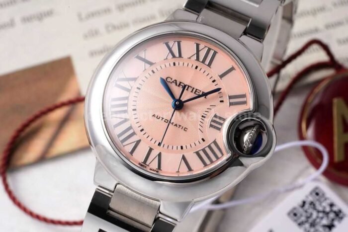AF Factory Cartier Ballon Bleu WSBB0046 33mm Full Steel Roman Numerals Pink Dial 6 Super Clone Watch,Clean Factory Watch