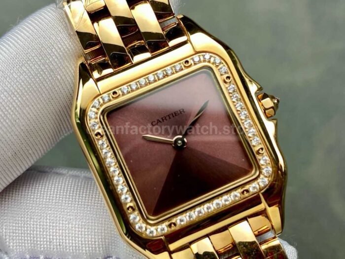 AF Factory Cartier Panthère 27mm Diamond Bezel Full Rose Gold Red Dial - Image 2