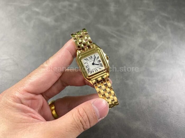 AF Factory Cartier Panthere W25014B9 27mm Full Yellow Gold Roman Numerals Silver Dial 5 Super Clone Watch,Clean Factory Watch
