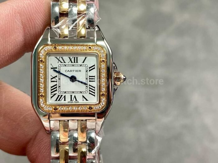 AF Factory Cartier Panthere W3PN0006 22mm Diamond Bezel Half Gold Roman Numerals Silver Dial 10 Super Clone Watch,Clean Factory Watch