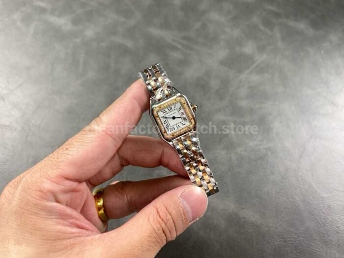 AF Factory Cartier Panthere W3PN0006 22mm Diamond Bezel Half Gold Roman Numerals Silver Dial 2 Super Clone Watch,Clean Factory Watch