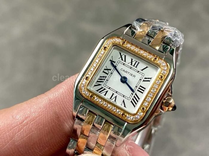 AF Factory Cartier Panthere W3PN0006 22mm Diamond Bezel Half Gold Roman Numerals Silver Dial 4 Super Clone Watch,Clean Factory Watch