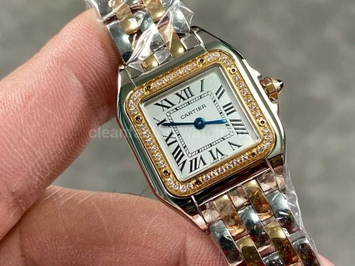 AF Factory Cartier Panthere W3PN0006 22mm Diamond Bezel Half Gold Roman Numerals Silver Dial 6 Super Clone Watch,Clean Factory Watch