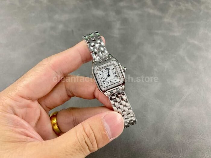 AF Factory Cartier Panthere W4PN0007 22mm Diamond Bezel Full Steel Roman Numerals Silver Dial 1 Super Clone Watch,Clean Factory Watch